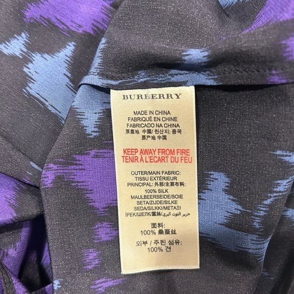 Burberry Long Sleeve Blouse Top 100% Silk Small Collared Blue Purple - Picture 4 of 12
